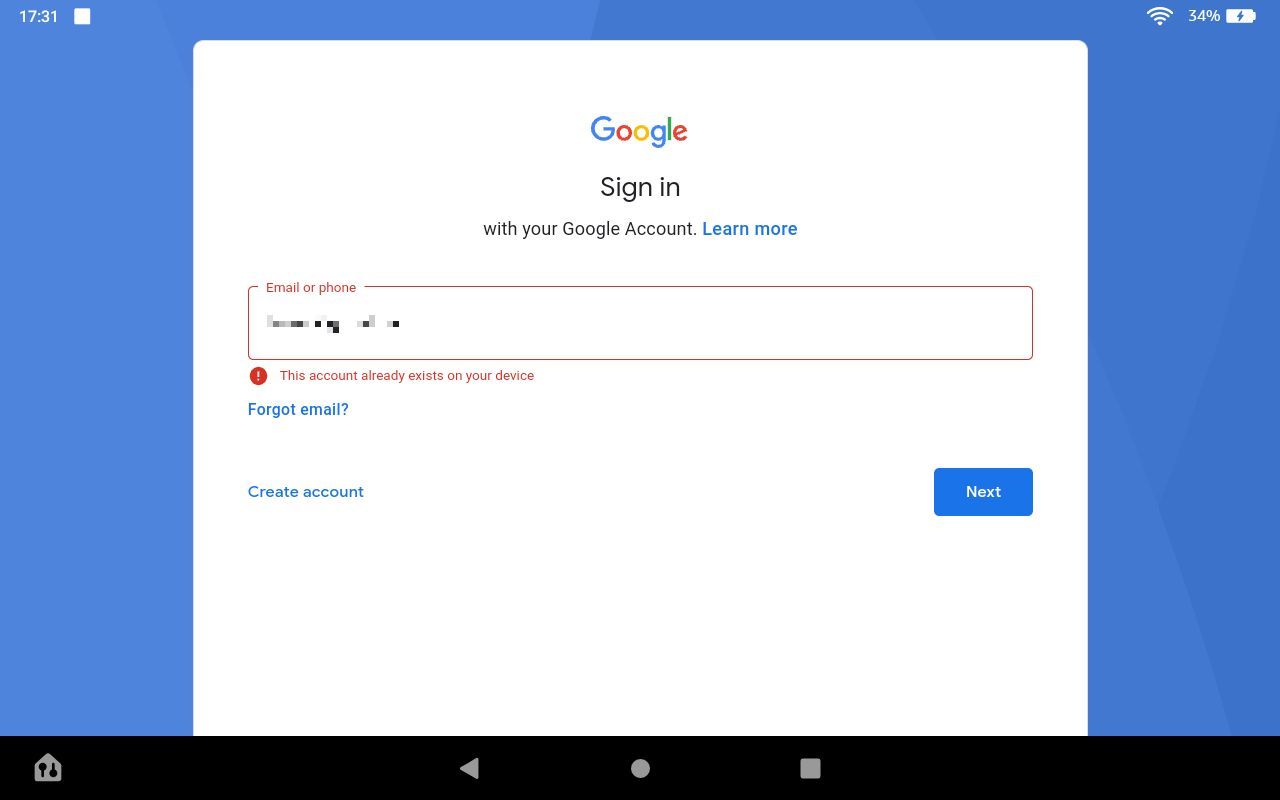Экран входа в Google Play на Amazon Kindle Fire — кнопки и поля ввода