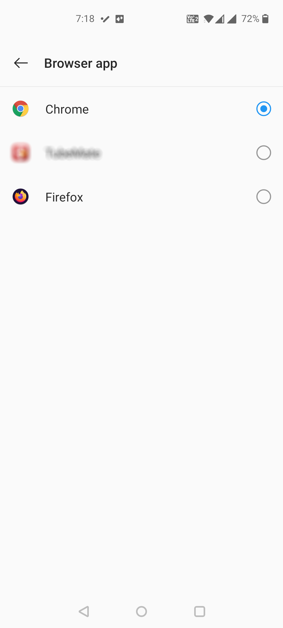 Выбор Chrome как браузера по умолчанию на Android