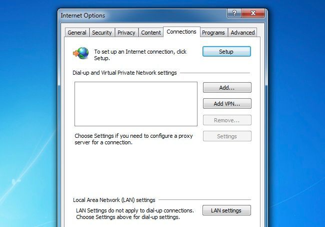 Диалог настройки локальной сети с отмеченным прокси