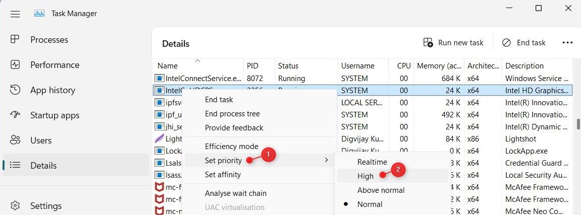 Установка высокого приоритета процессу