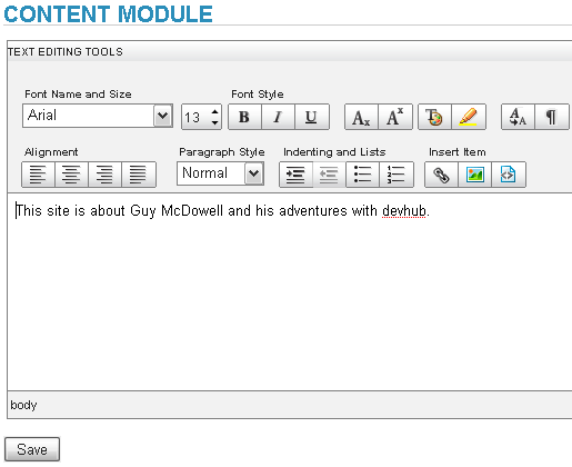 Редактор контент-модуля в DevHub