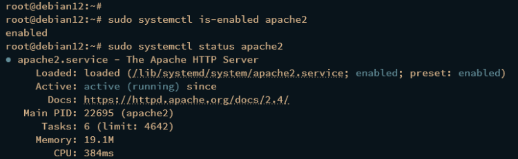 Проверка статуса apache2