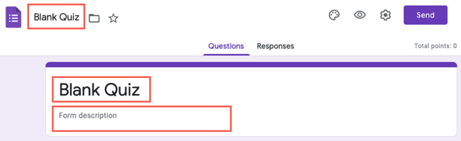 Задайте название теста и имя файла в Google Forms