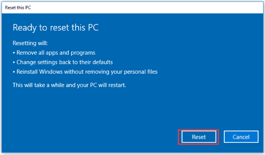 Процесс сброса Windows