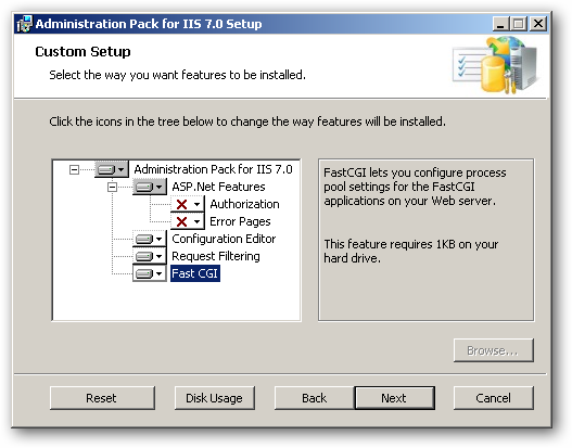 Установка IIS 7 Administration Pack с компонентом FastCGI