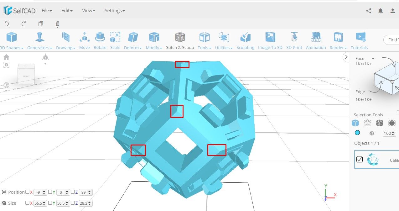 A 3d object with sharp corners being designed in a 3D modeling software