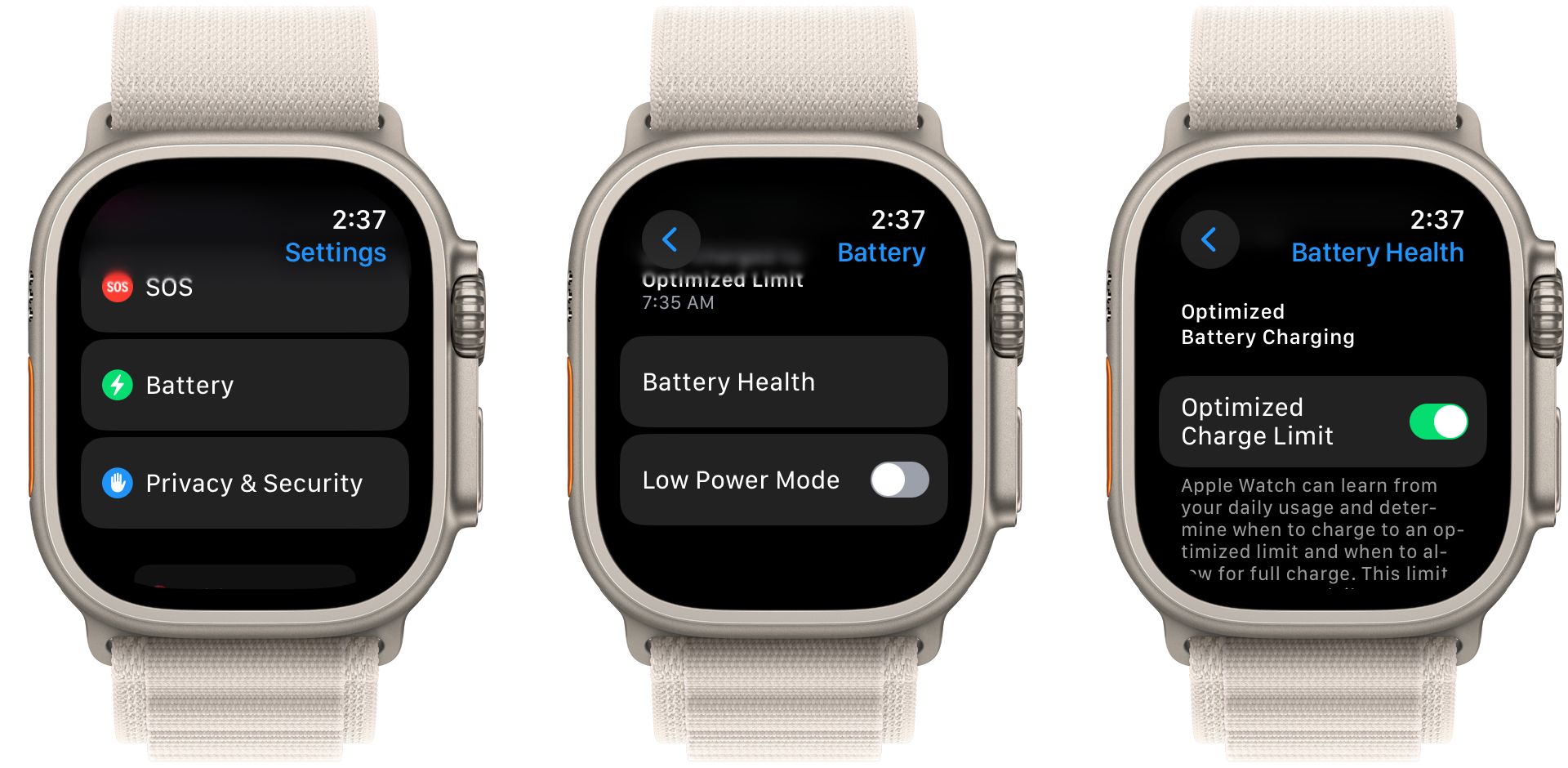 apple watch optimized charge limit toggle