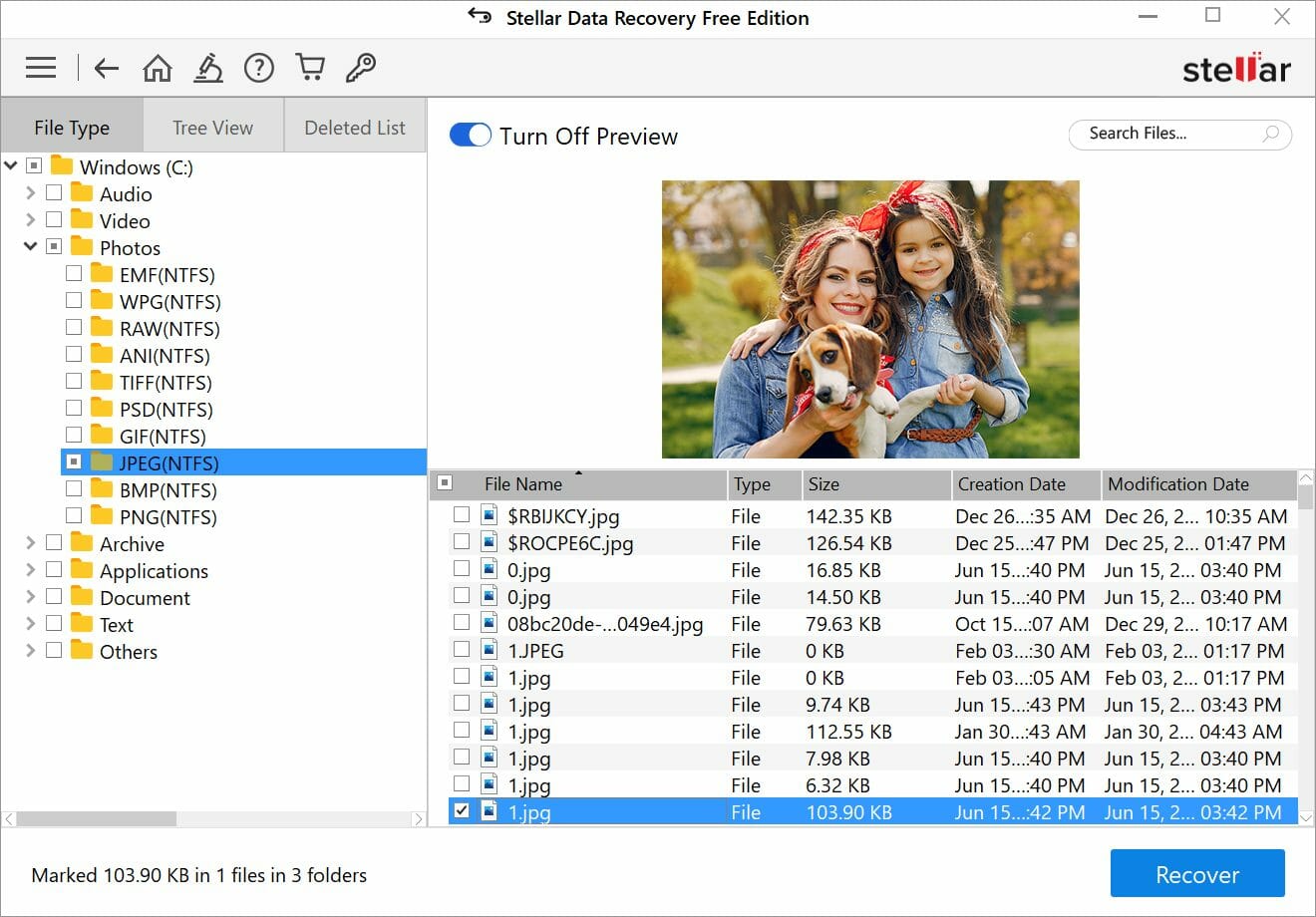 Stellar Data Recovery — выбор файлов для восстановления