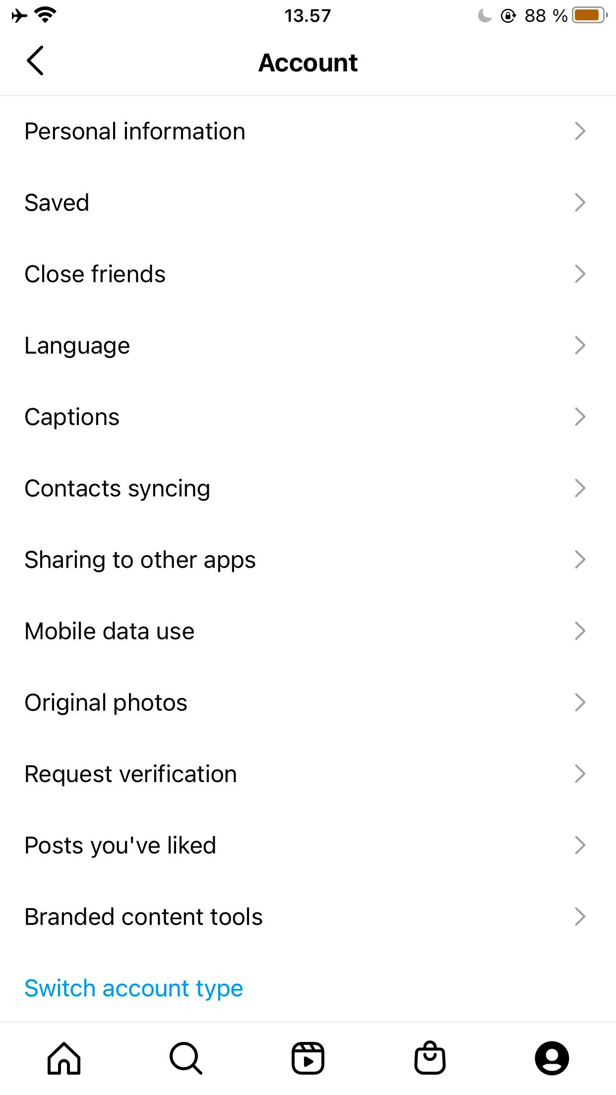 Настройки языка в Instagram