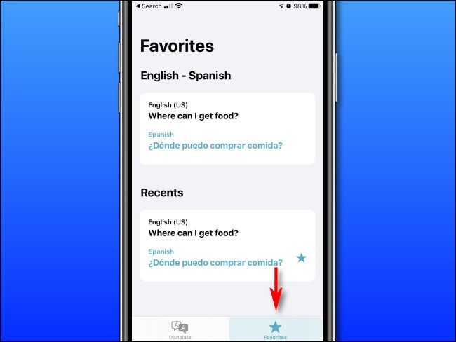 In Apple Translate on iPhone, tap the 