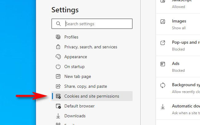 In the Edge Settings sidebar, click 