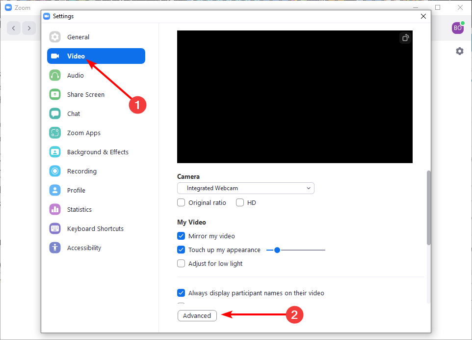 Раздел видео в настройках Zoom