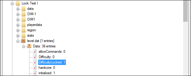 Редактирование ключа DifficultyLocked в NBTExplorer