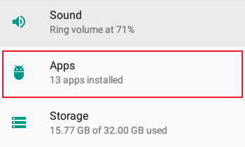 The Apps entry in the Settings menu