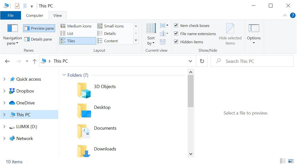 Закрытие панели предпросмотра в Windows File Explorer
