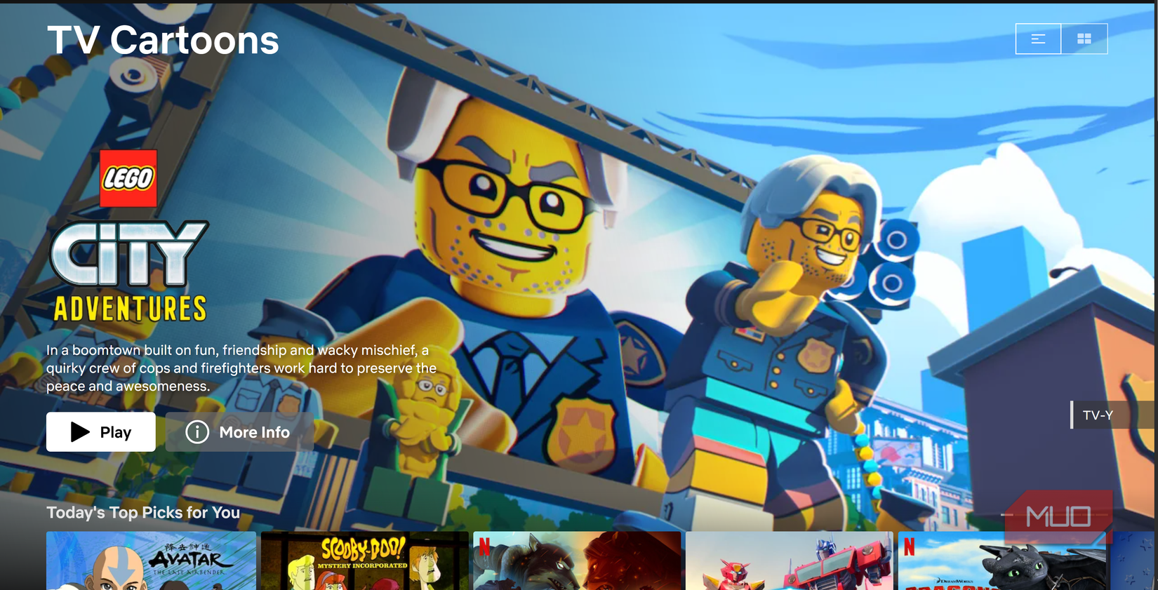 homepage della sezione Cartoni TV di Netflix