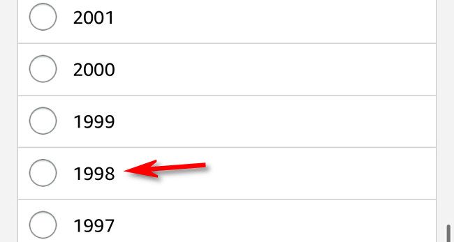 Выбор года в фильтре заказов мобильного приложения.