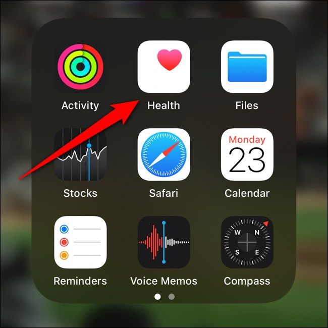 Выбор приложения Health на iPhone