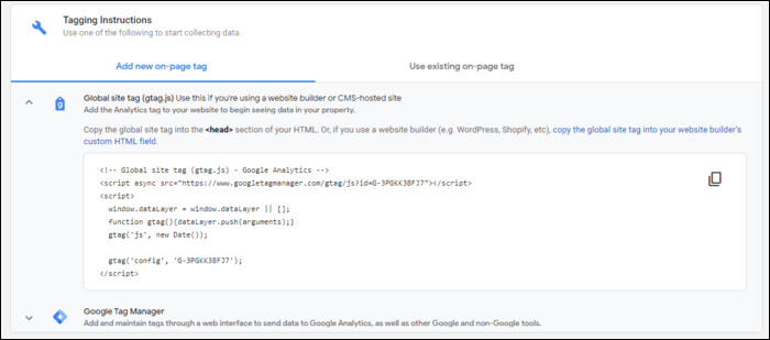 Код отслеживания Google Analytics для вставки на сайт.