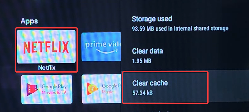 Опция Очистить кэш для приложения Netflix на Smart TV
