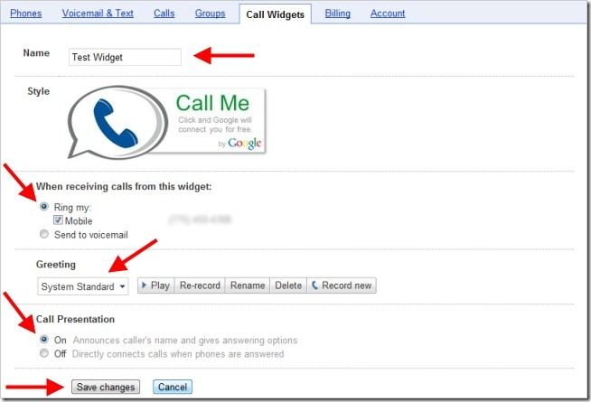 Параметры Call Widget: имя, приветствие, поведение