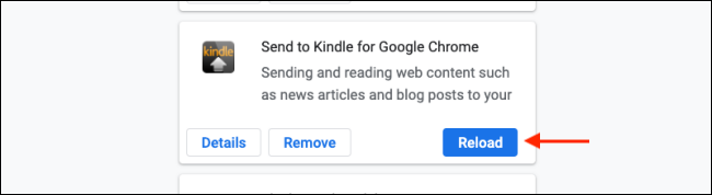 Нажмите Перезагрузить, чтобы включить аварийно завершённое расширение