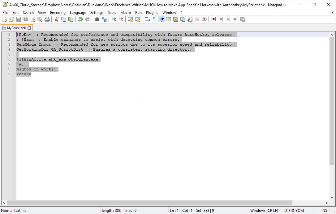 MSGBOX: отладка скрипта AutoHotkey