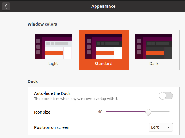 Окно внешнего вида Ubuntu со стандартной темой
