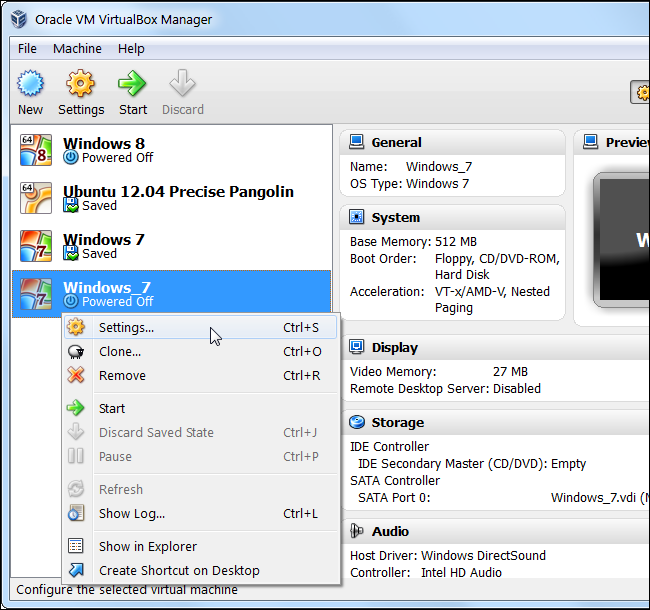 Окно настроек VirtualBox, раздел Display