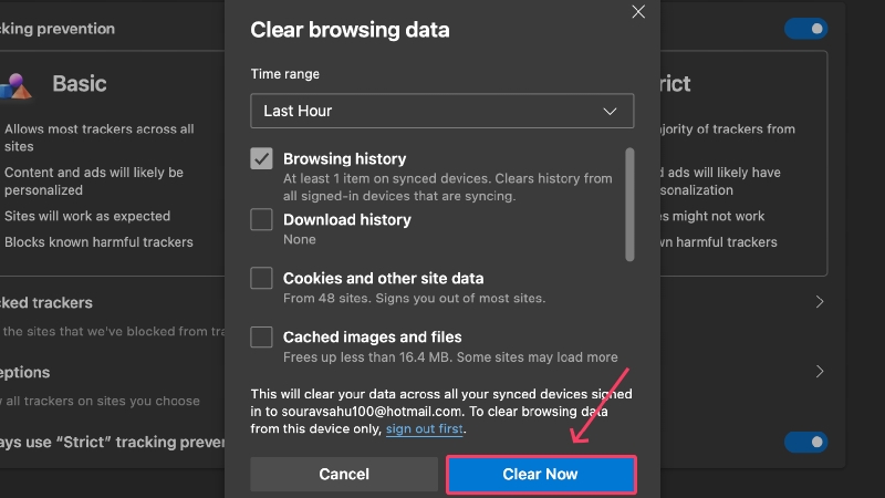 delete search history in edge