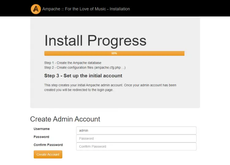 Создание администратора Ampache