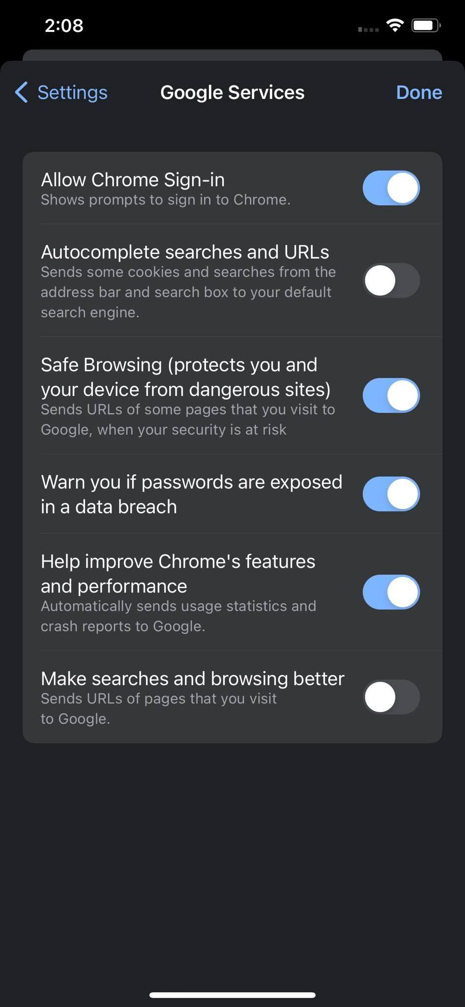 Отключение подсказок в Chrome на iOS