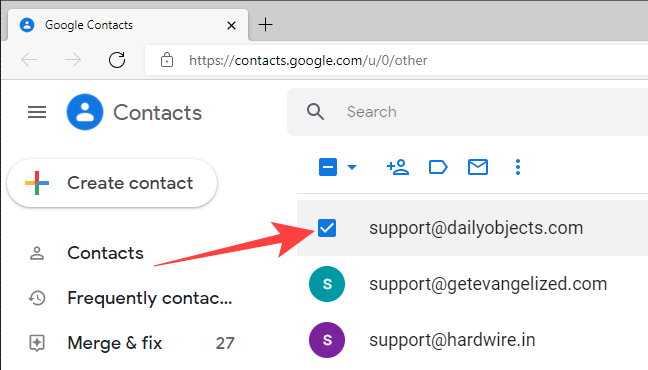 Клик по значку контакта для выбора.
