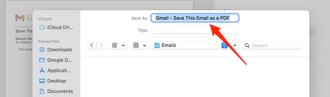 Окно сохранения на Mac