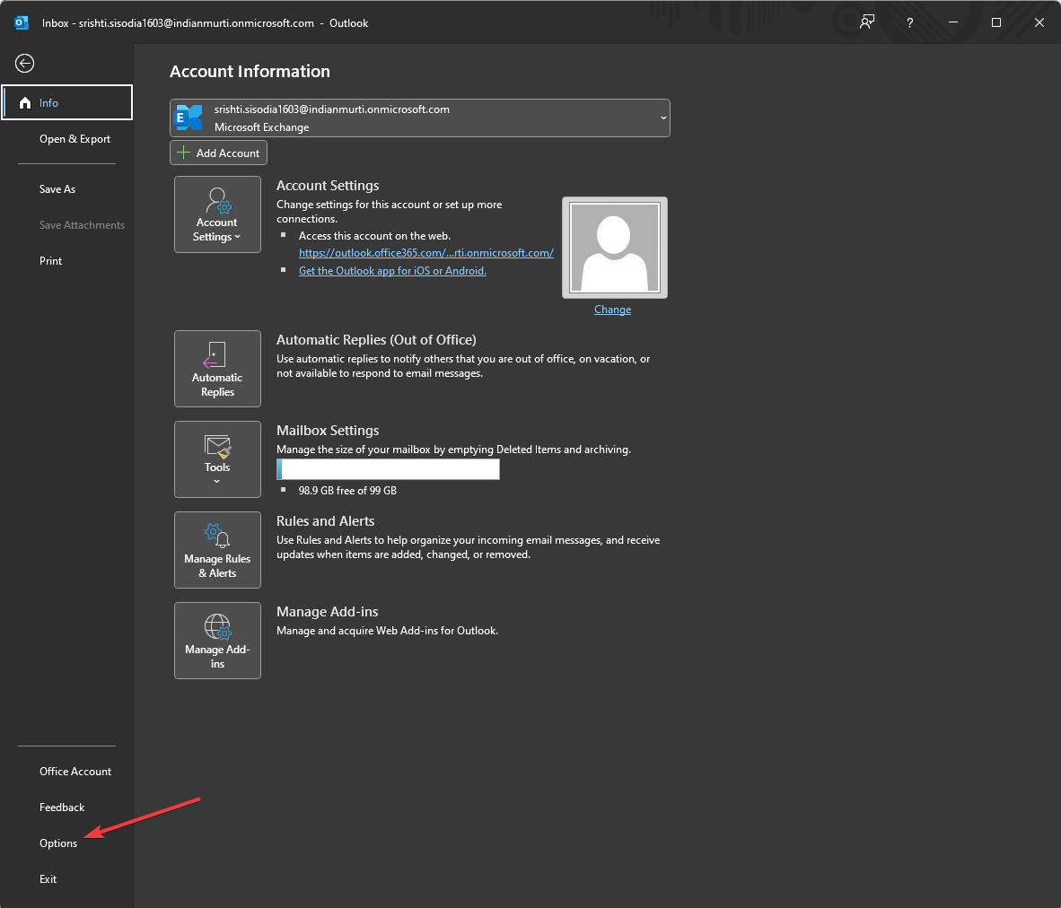Пункт «Параметры»