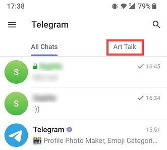 Переключение на вид папки в мобильном Telegram.