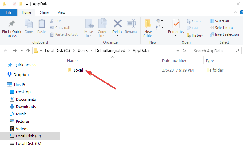Папка Local внутри AppData