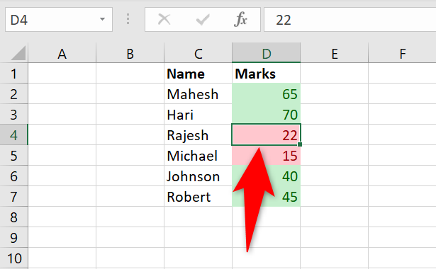 Выделите ячейку в наборе данных.