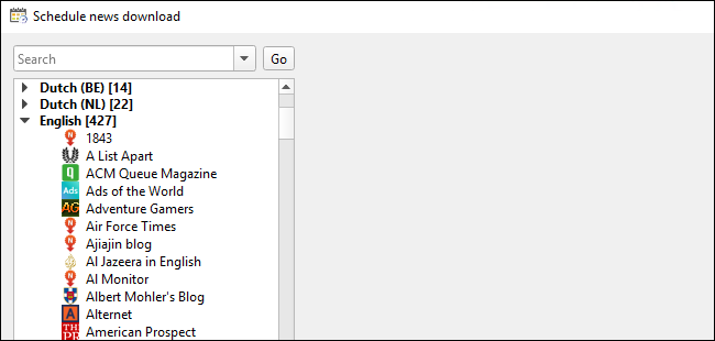 Список встроенных источников новостей в Calibre