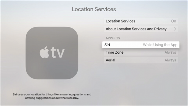 Параметры доступа Siri к геоданным на Apple TV