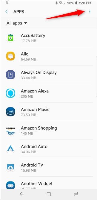 Экран: меню с тремя точками и пунктом 