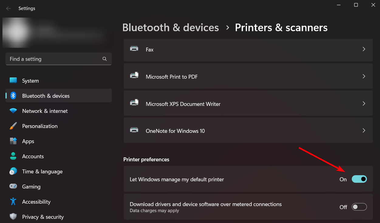 Опция управления принтером по умолчанию в Windows