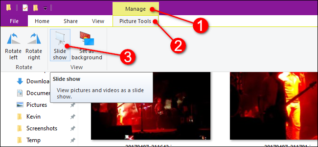 Запуск слайд-шоу через Проводник — кнопка «Слайд-шоу»