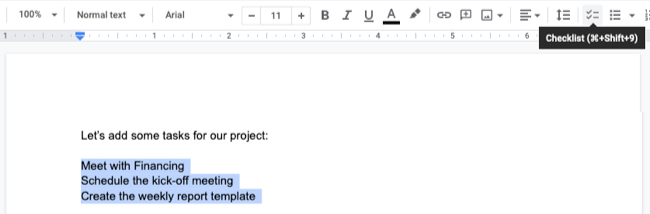 Кнопка «Чеклист» в панели инструментов