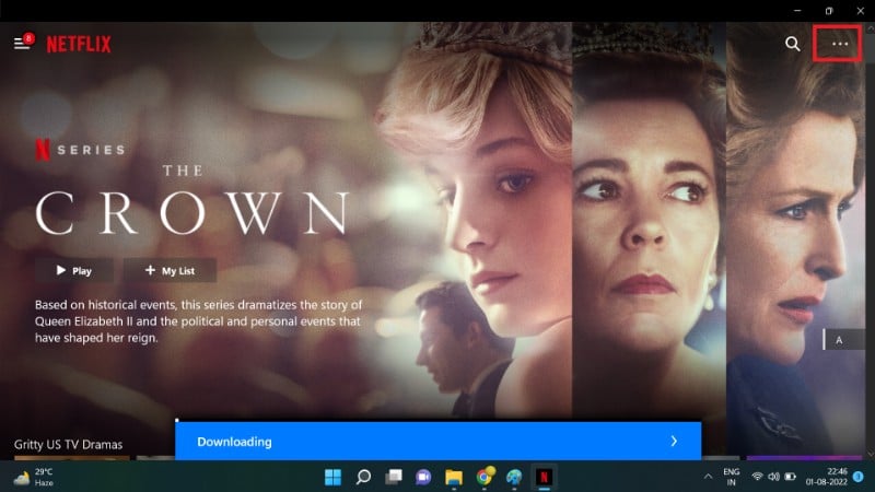 Настройки загрузок в приложении Netflix для Windows