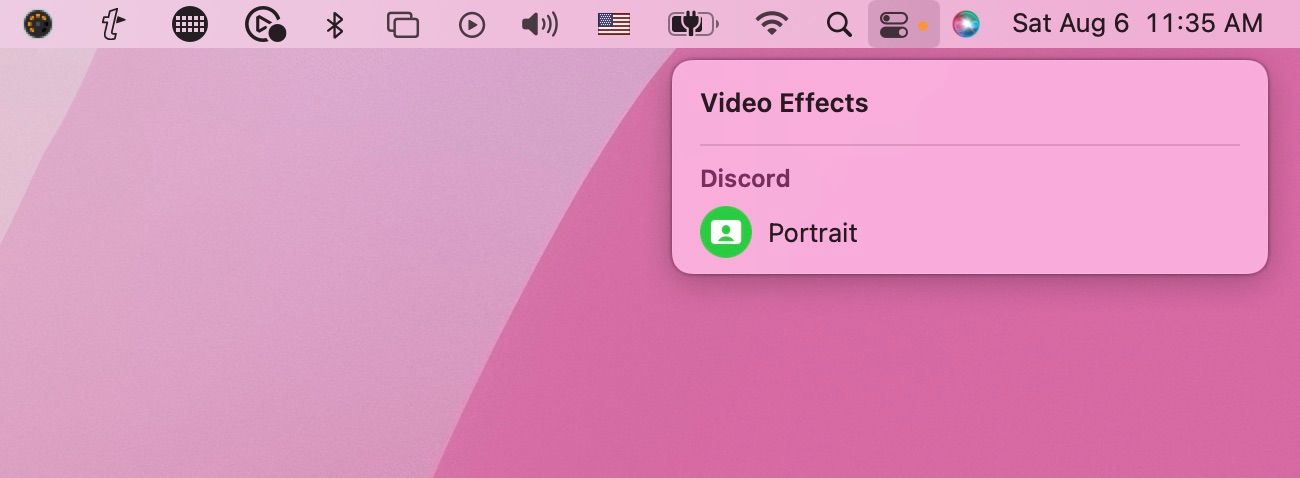 Скриншот Центра управления с включённым Портретом в Discord