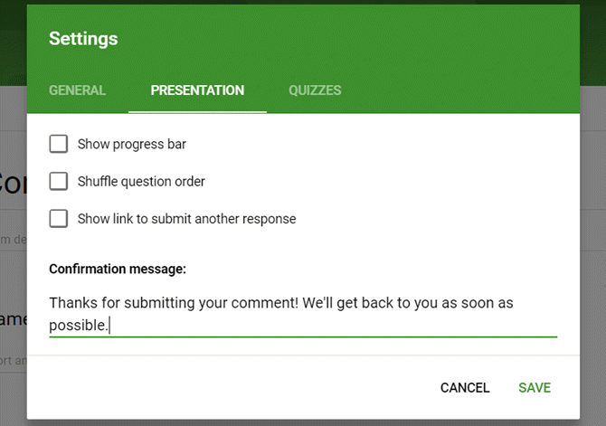Настройка сообщения после отправки