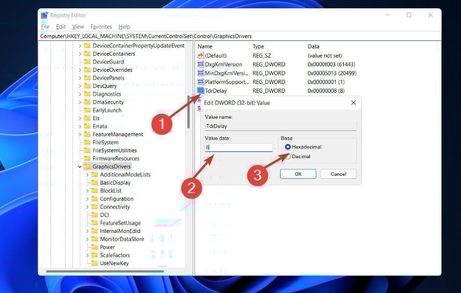 Параметр TdrDelay в реестре Windows