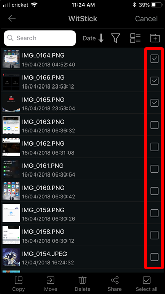 Экран подтверждения выбора файлов перед перемещением