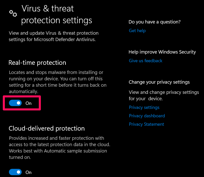 Desactivar protección en tiempo real